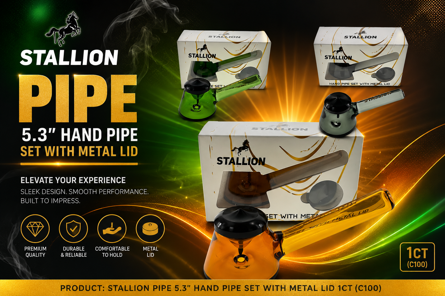 Stallion Pipe 5.3" Hand Pipe Set With Metal Lid 1CT (C100) product image
