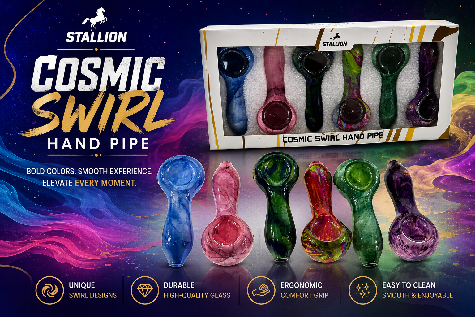 Stallion Pipe 4.0" Cosmic Swirl Hand Pipe 6CT (C24) product image