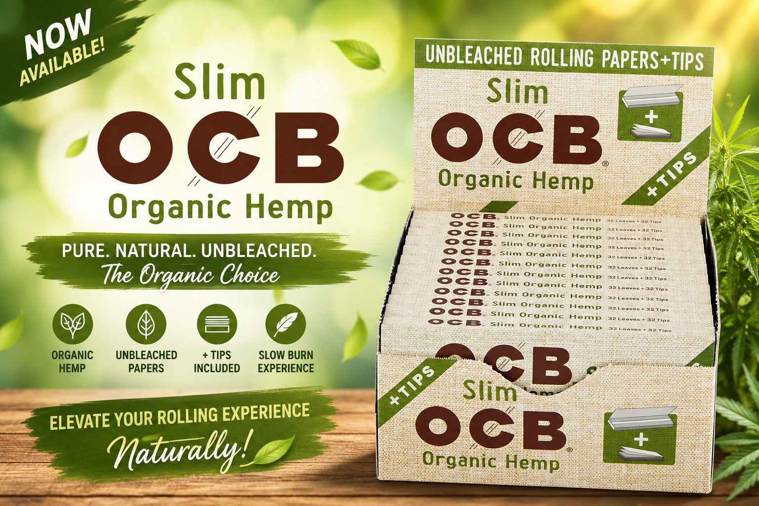 CP Ocb Rolling Paper Organic Hemp Slim + Tips Unbleached 24CT (C20) product image