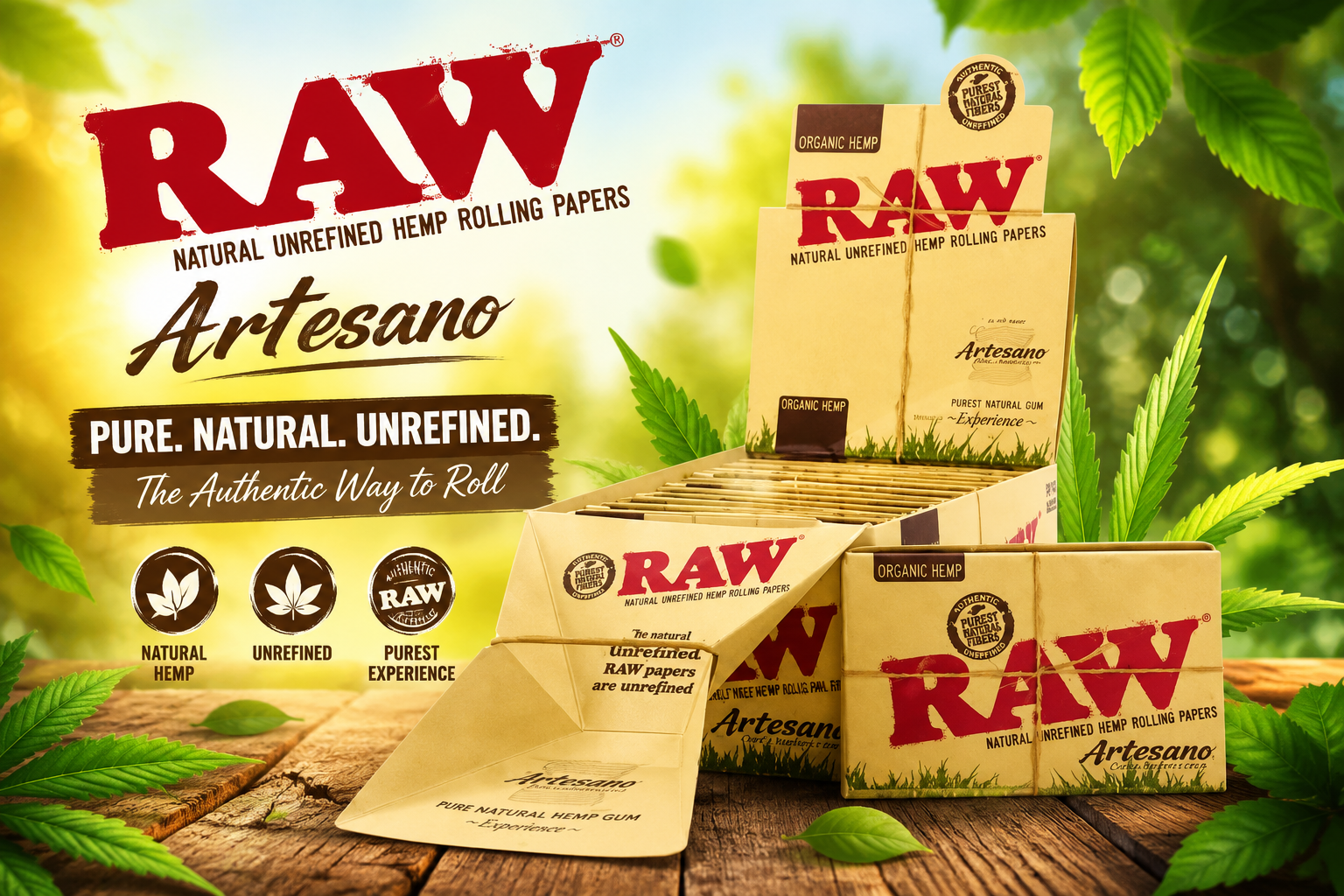 CP Raw Organic Artesano Tray 50Papers W/Tips 1.25 15CT (C30) product image