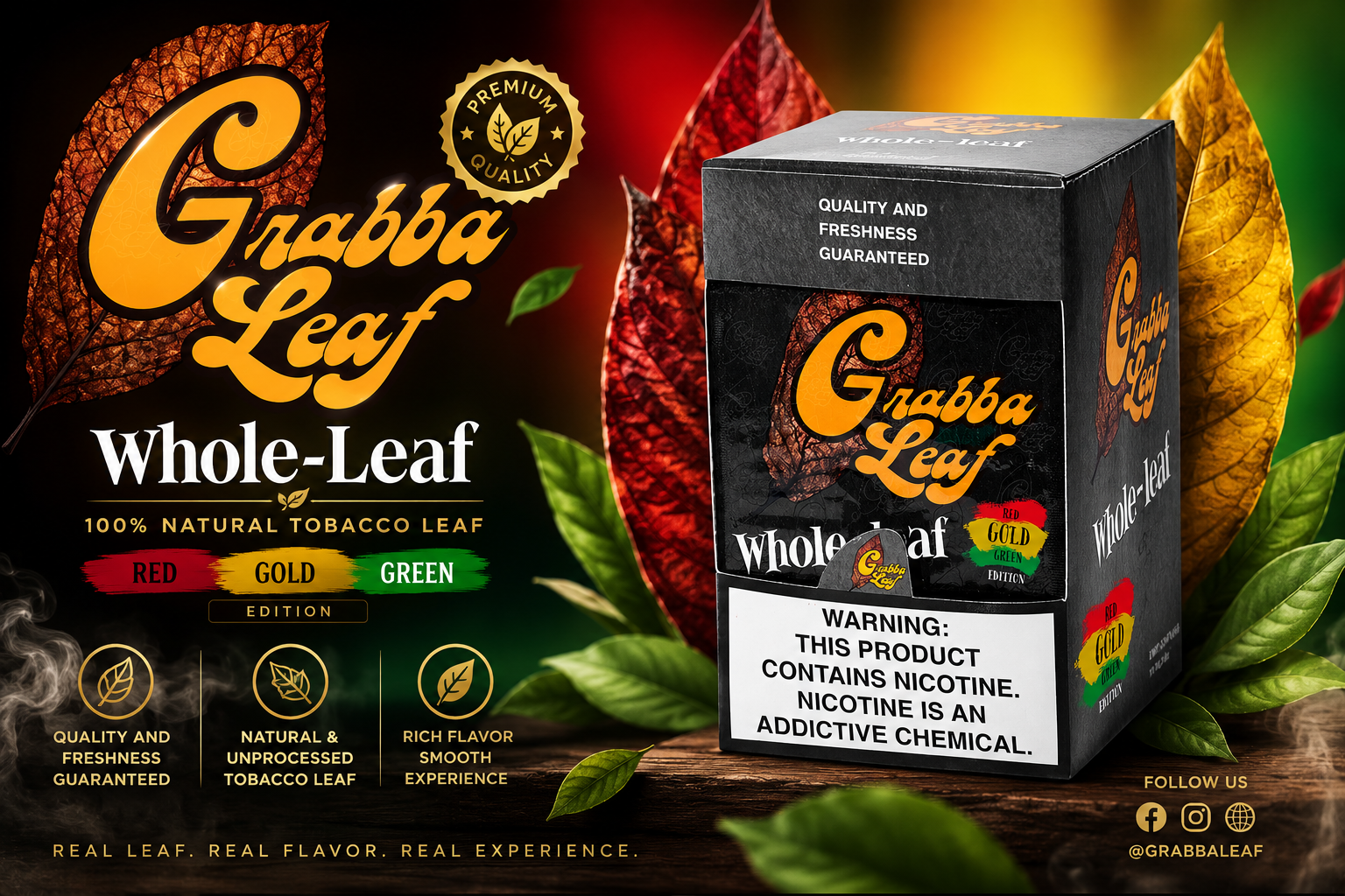 Tob Grabba Whole Leaf Red Gold Green 10CT Black Box (C24) product image