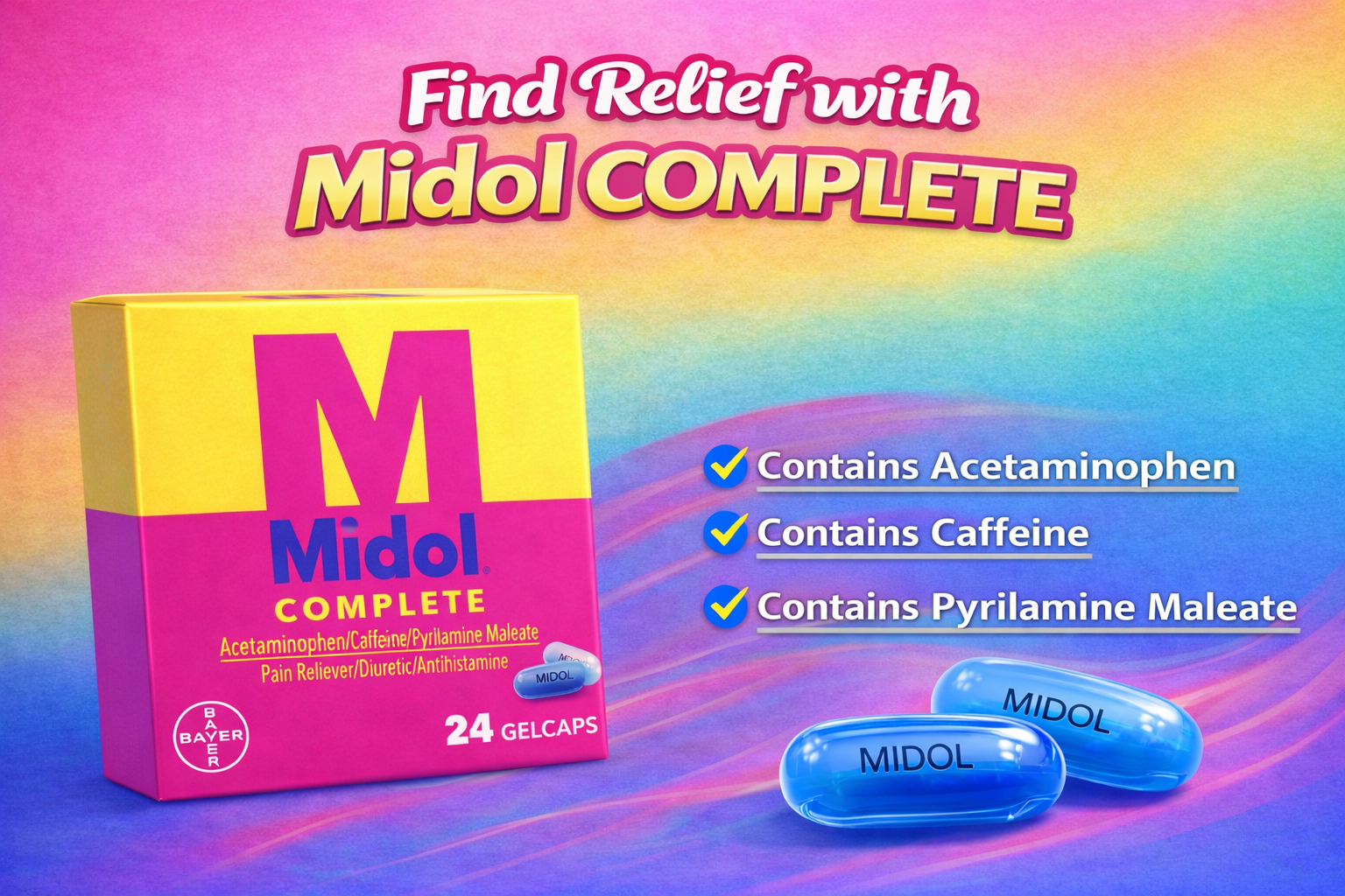 Med 24CT Midol Complete Menstrual Caplets (C36) Wholesale | Bulk ...