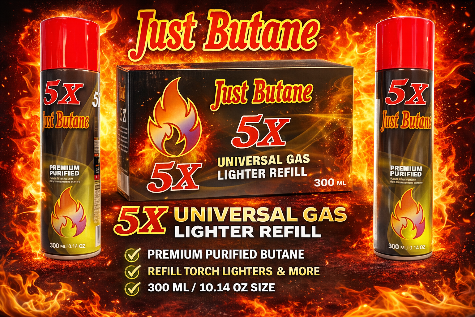 Butane Just 5X 10.14OZ 12Bx - 1CT Wholesale | Bulk Distributor