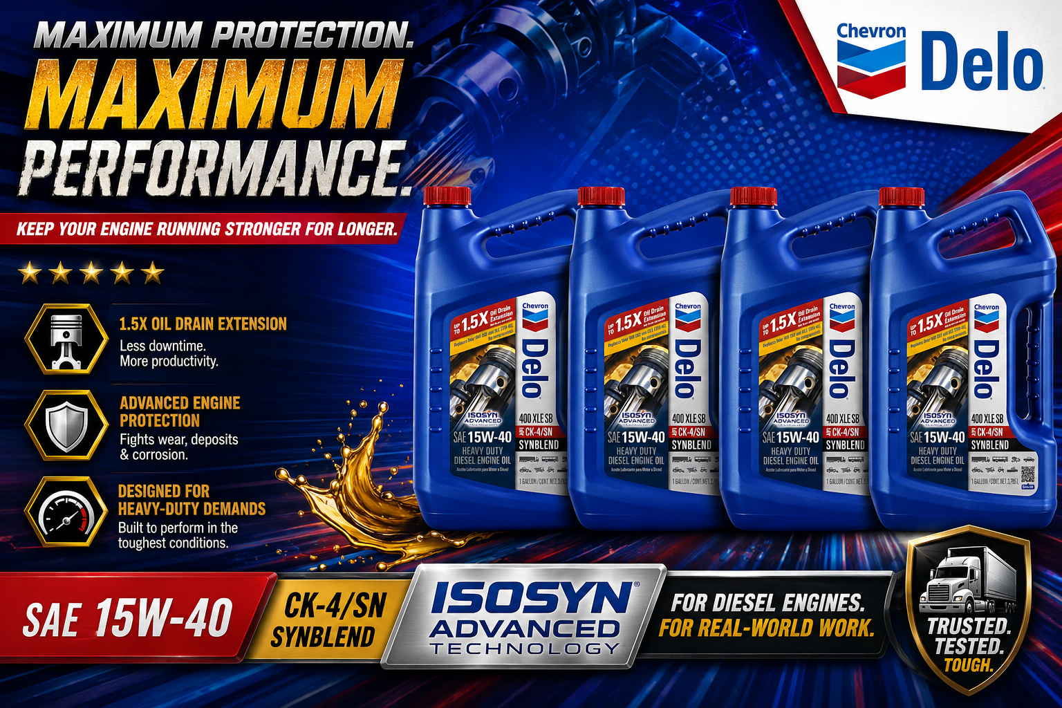 Motor Oil Chevron Delo 1CT 1 Gallon SAE 15W-40 (C3) product image