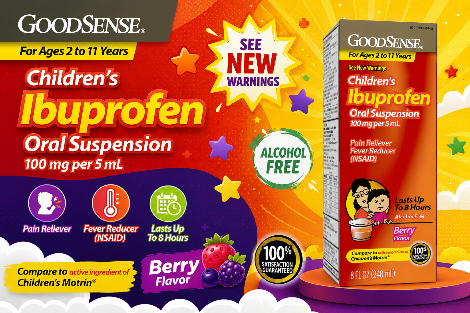 GoodSense Children Ibuprofen 100 Mg Oral Suspension Berry 8Oz 1Ct (C24)  product image