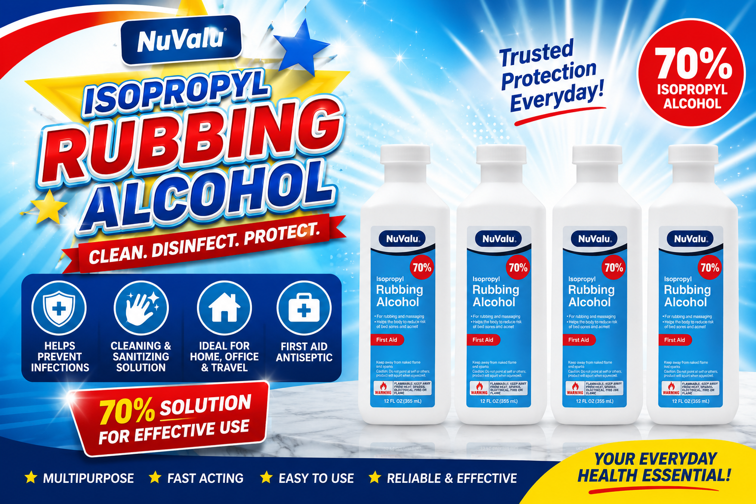 NuValu Isopropyl Rubbing Alcohol 70% 12OZ 1CT (C24) product image