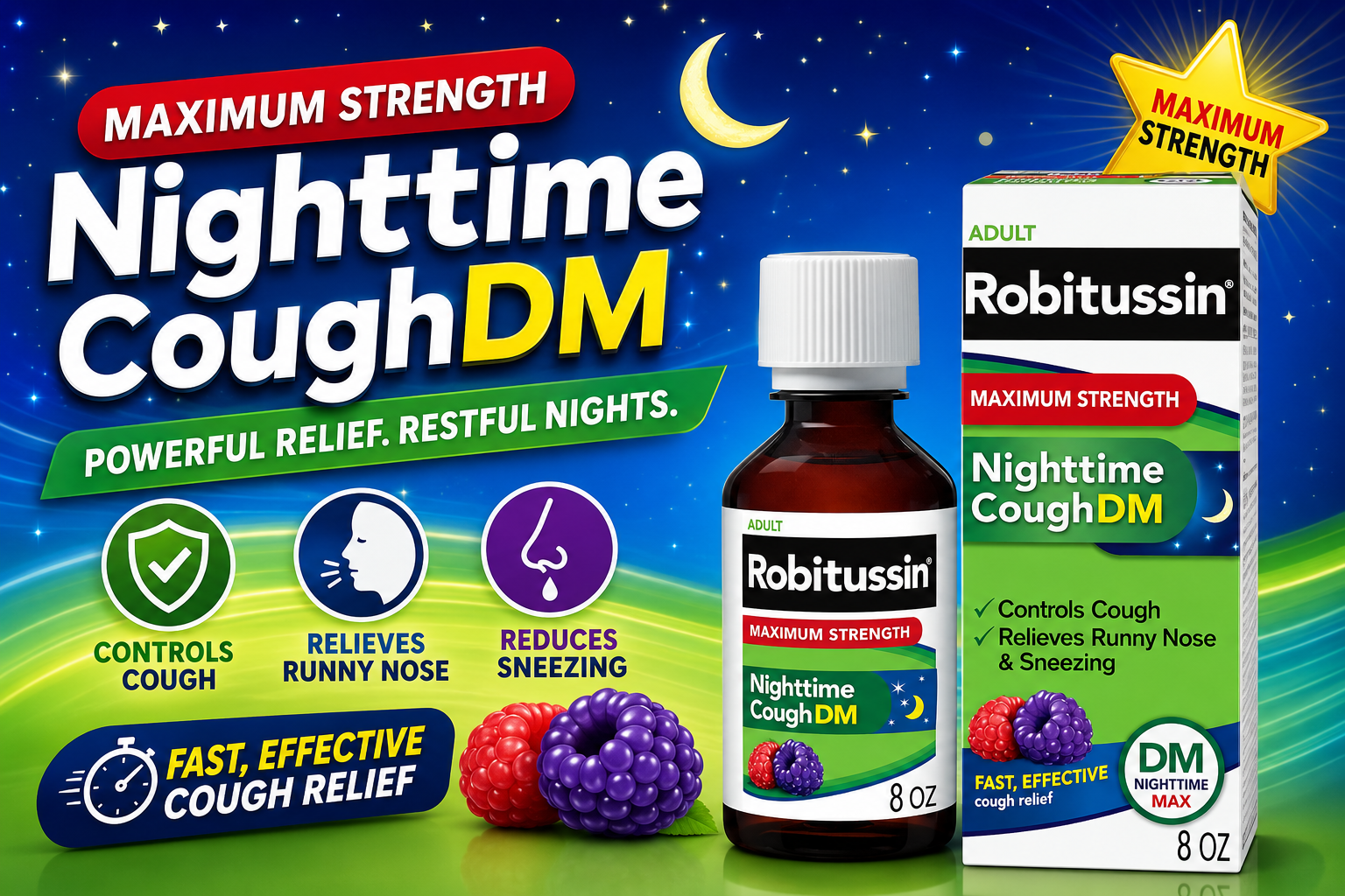 Robitussin Nighttime Cough Dm Maximum Strength 8OZ 1CT (C12) product image