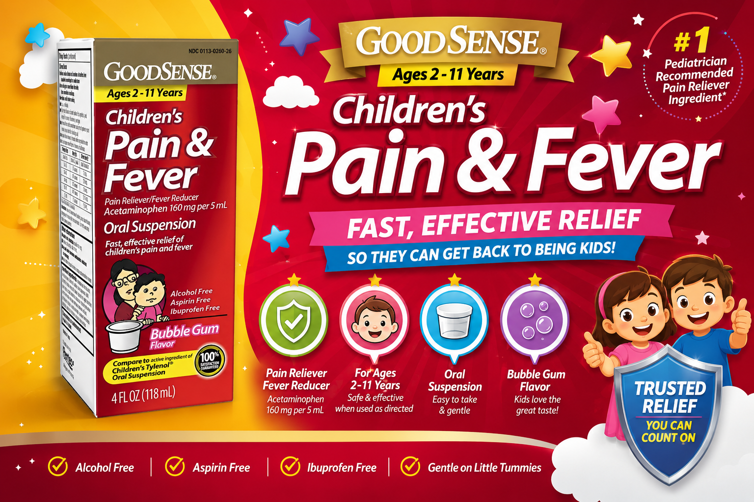 Goodsense Children Pain And Fever Bubble Gum 4OZ 1CT (C48) product image