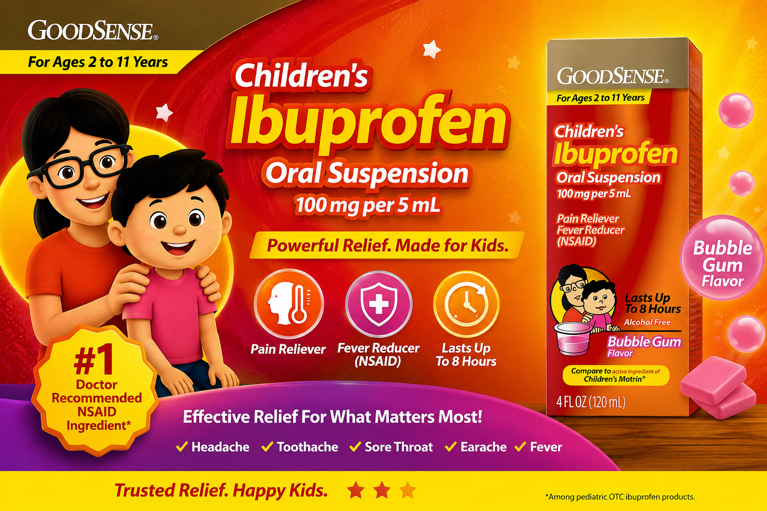 Goodsense Children Ibuprofen 100Mg 4Oz 1Ct Bubble Gum (C48) product image