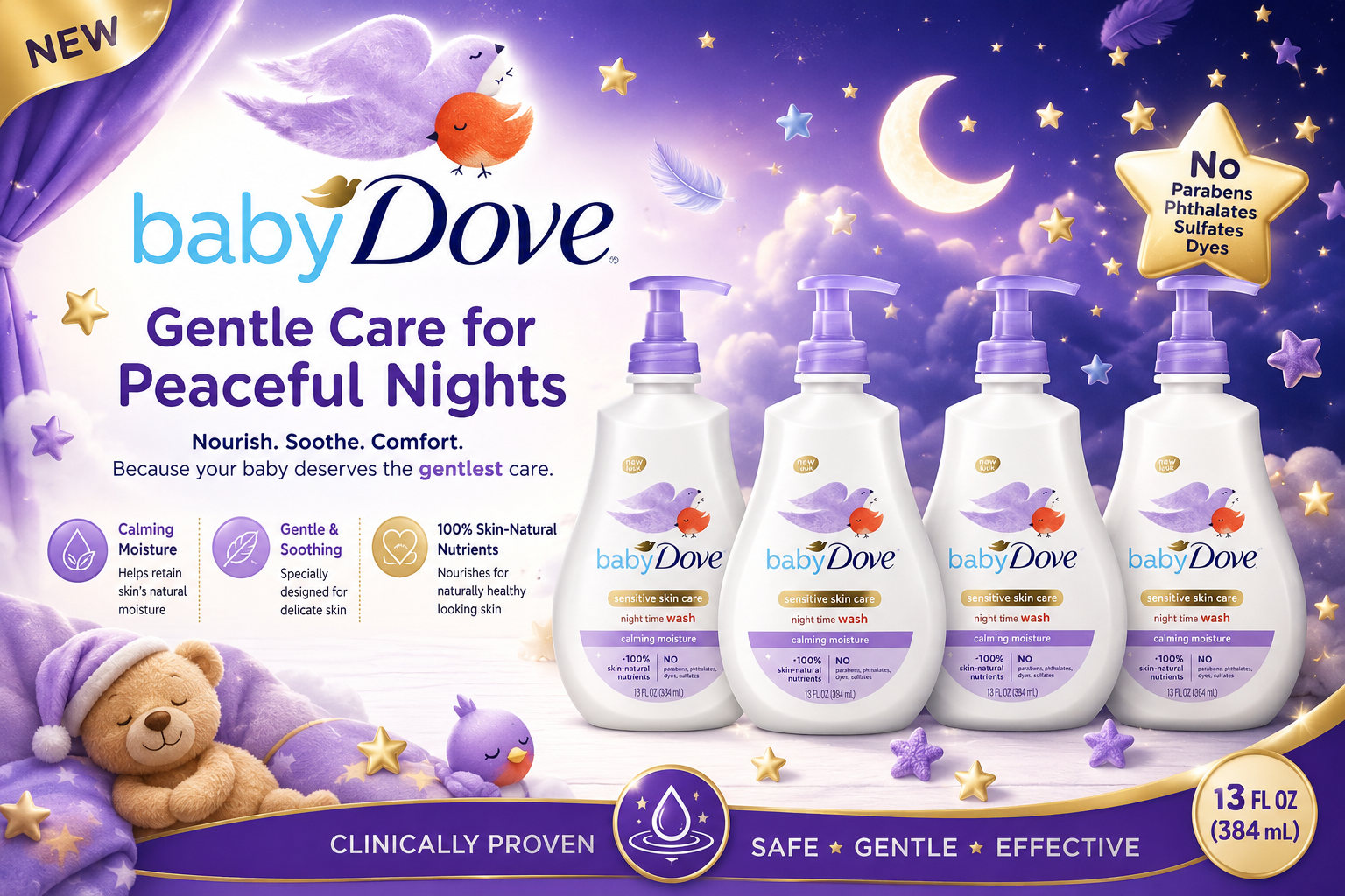 Dove Baby Night Time Sensitive Skin Care Body Wash 13.52OZ 1Ct (C6) product image