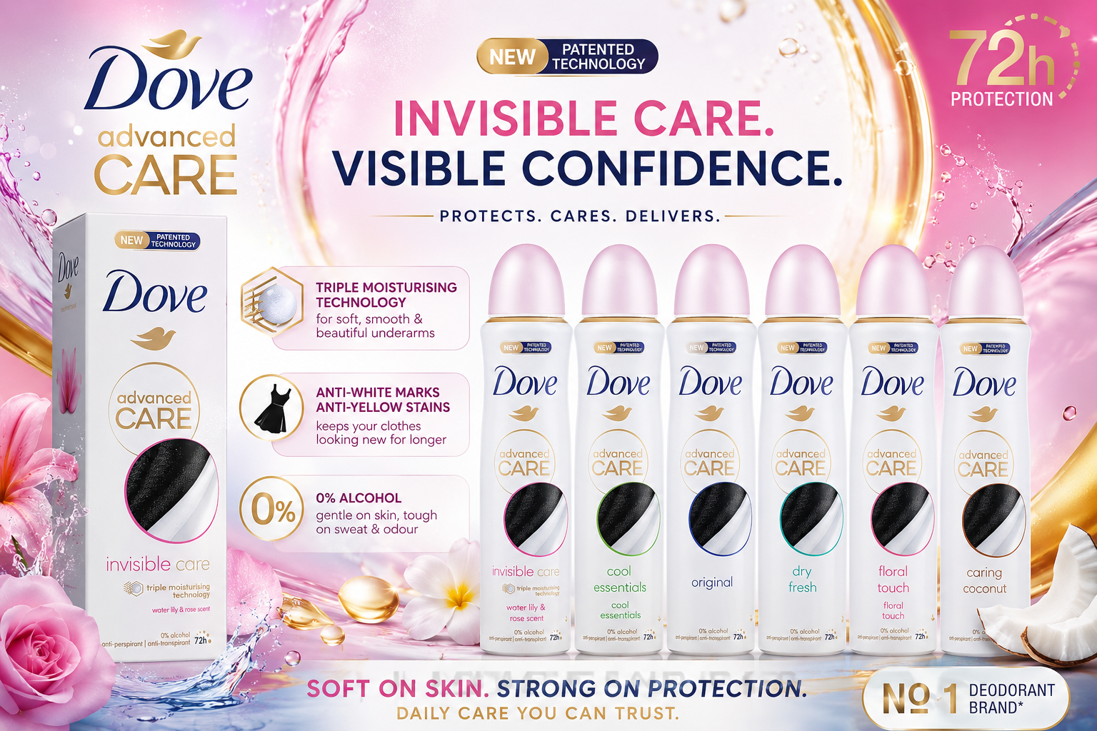 Deo Dove Spray 8.45OZ Invisible Care Water Lily & Rose Scent 1CT (C6) product image