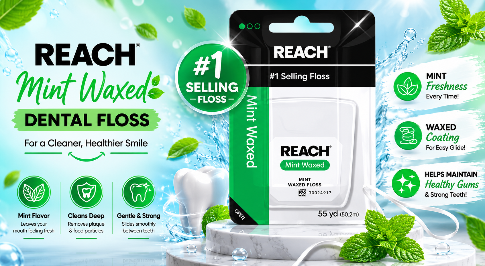 Reach Dental Floss 1CT Mint Waxed 55Yd (C36) product image