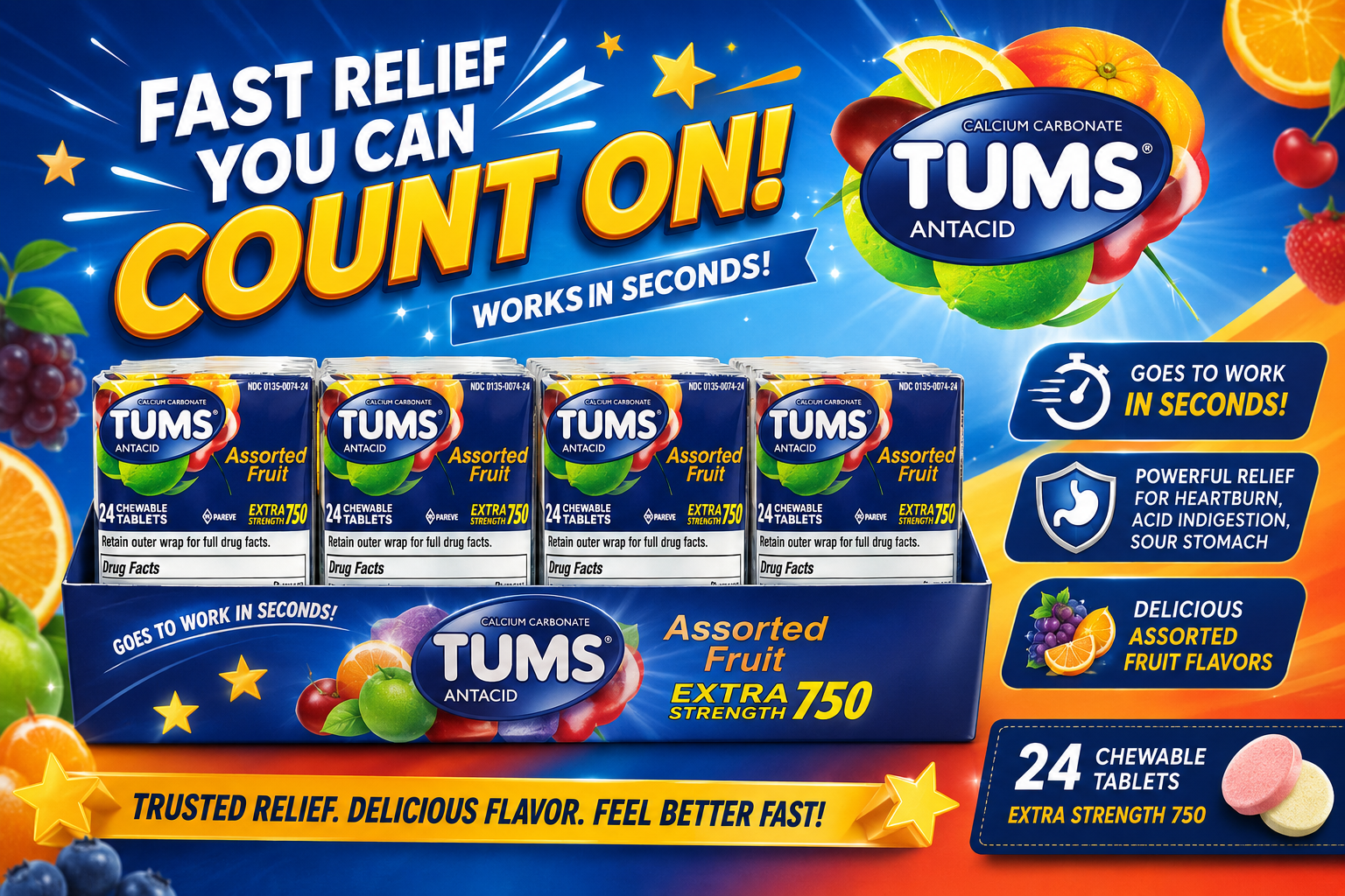 Med Tums 24Tab/12CT Assorted Fruit Extra 750 (C6) product image