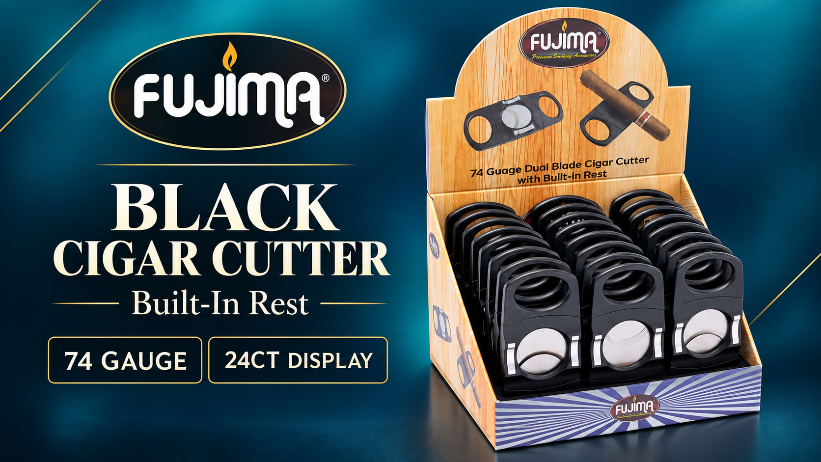 Fujima 24CT Built In Rest Black Cigar Cutter 74Gauge product image