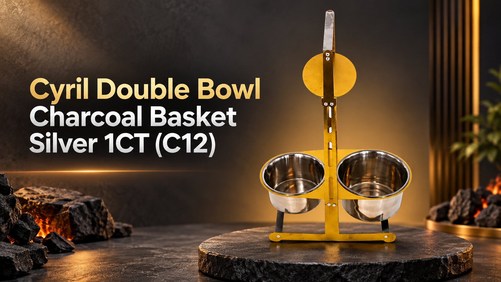 Cyril Double Bowl Charcoal Basket Silver 1CT (C12) product image