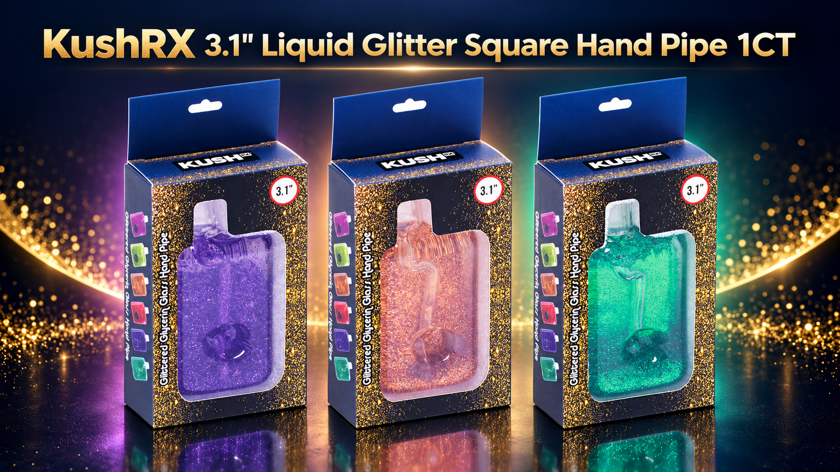 KushRX 3.1" Liquid Glitter Square Hand Pipe 1CT  product image
