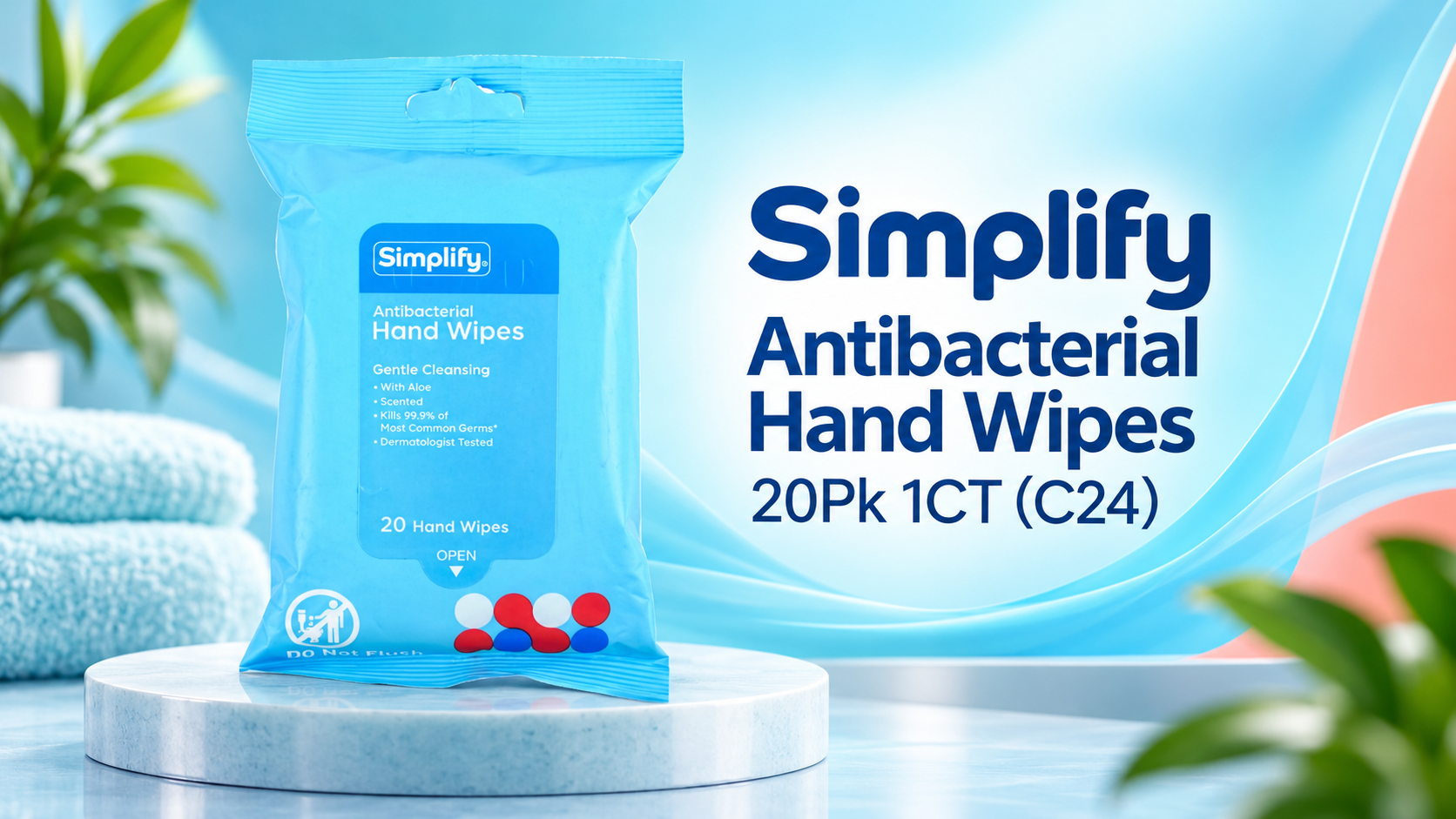 Simplify Antibacterial Hand Wipes 20Pk 1CT (C24) product image