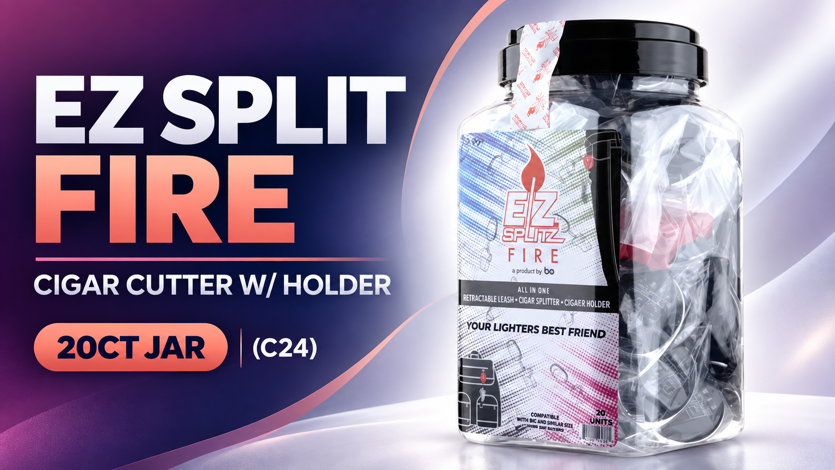 Cigar Cutter Ez Split Fire W/ Holder 20CT Jar (C24) product image