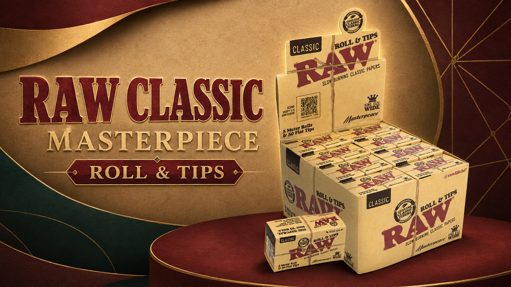 CP Raw Paper Classic Masterpiece King Size Slim + 50 Flat Tips 24CT (C20) product image