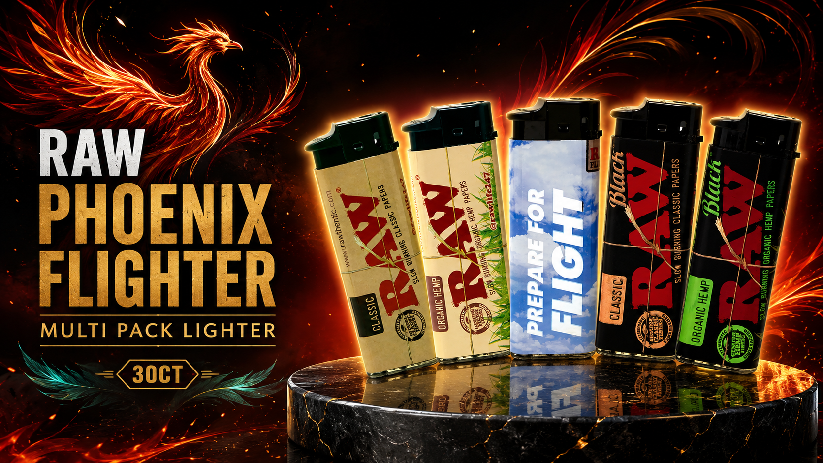 Lgt Raw Phoenix Flighter Multi Pack Lighter 30CT (C10)  product image