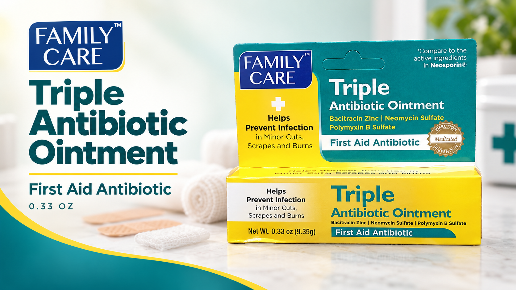 Family Care Antibiotic+Pain Relief Cream 0.33Oz 1CT product image