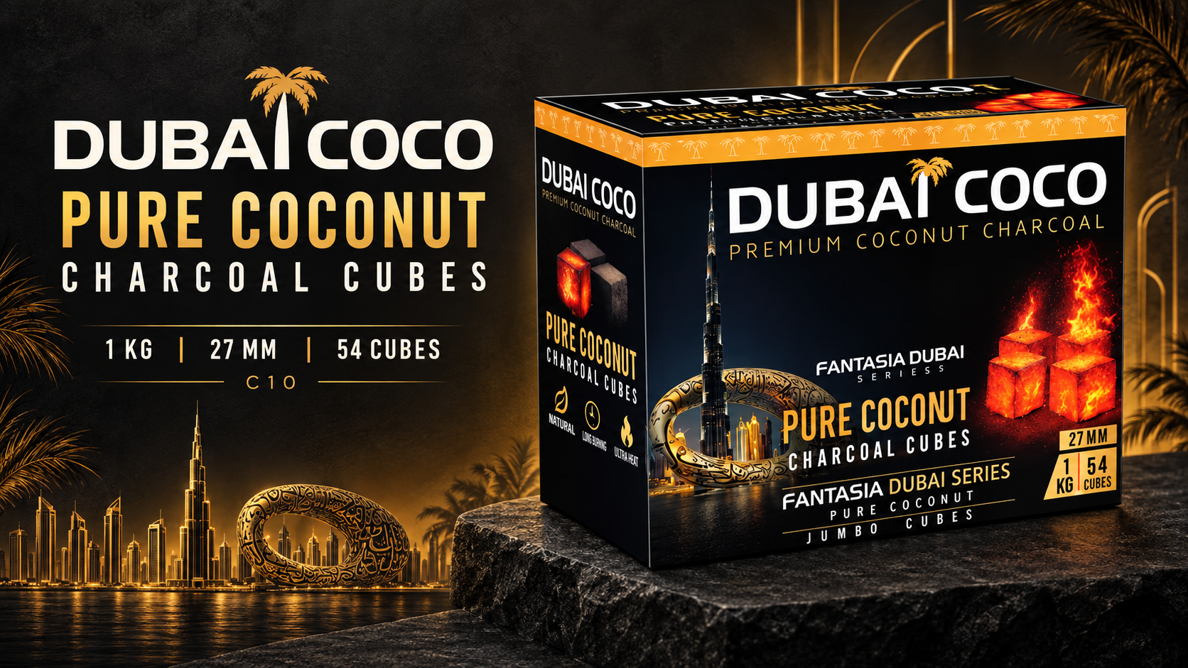 Dubai Coco Pure Coconut Charcoal Cubes 1KG 27Mm 54CT (C10) product image