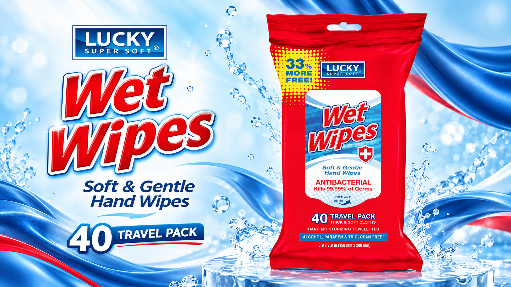 Lucky Wet Wipes 40/PK 1CT (B12) - image 1 of 2