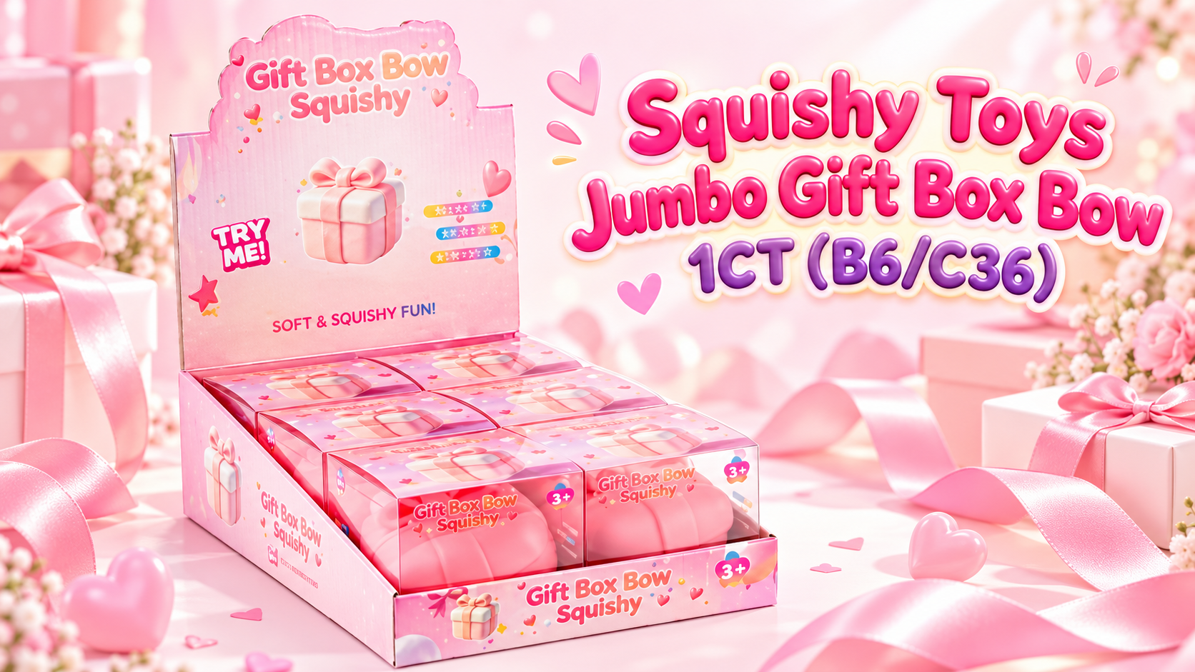 Squishy Toys Jumbo Gift Box Bow 1CT (B6/C36) product image