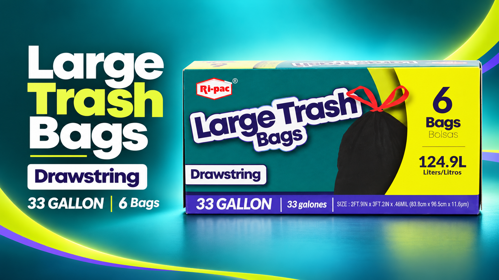 Ri-Pac Large Trash Bags 33Gallon 6Pk 1CT (C24) product image