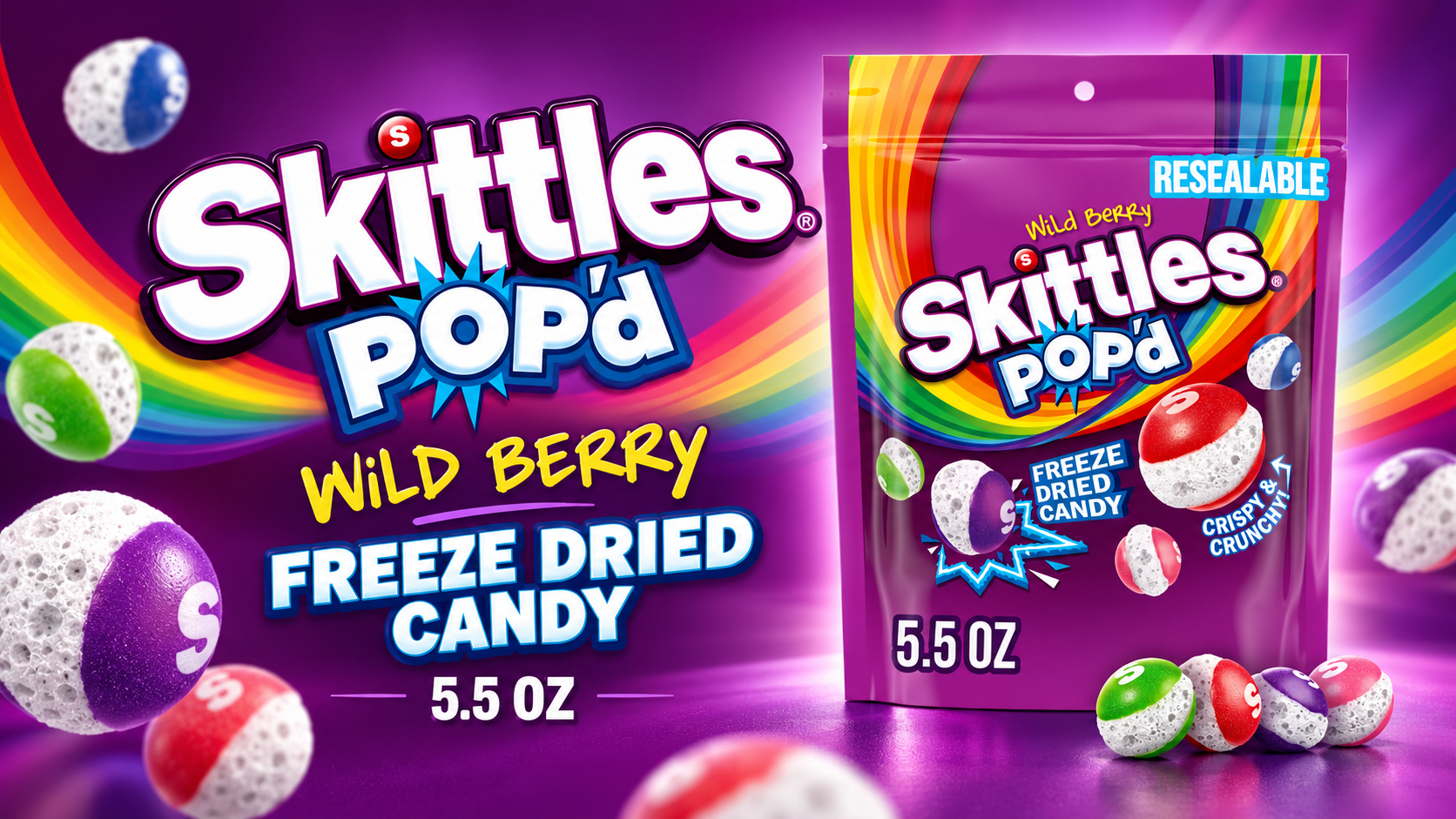 Skittles Pop'd Wild Berry Freeze Dried Candy 5.5Oz 1Ct (C8) product image