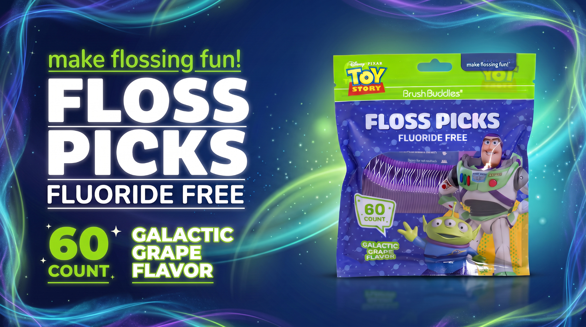 Brushbuddies Toy Story Galactic Grape Floss Picks 60Pk 1CT (C24) product image