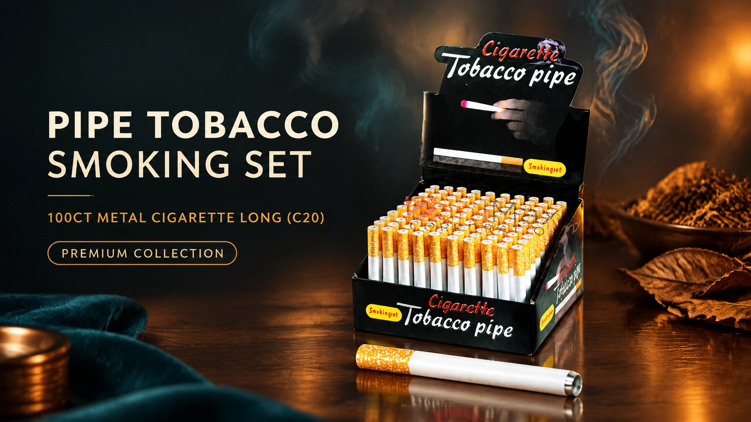 Pipe Tobacco Smoking Set 100CT Metal Cigarette Long (C20) product image