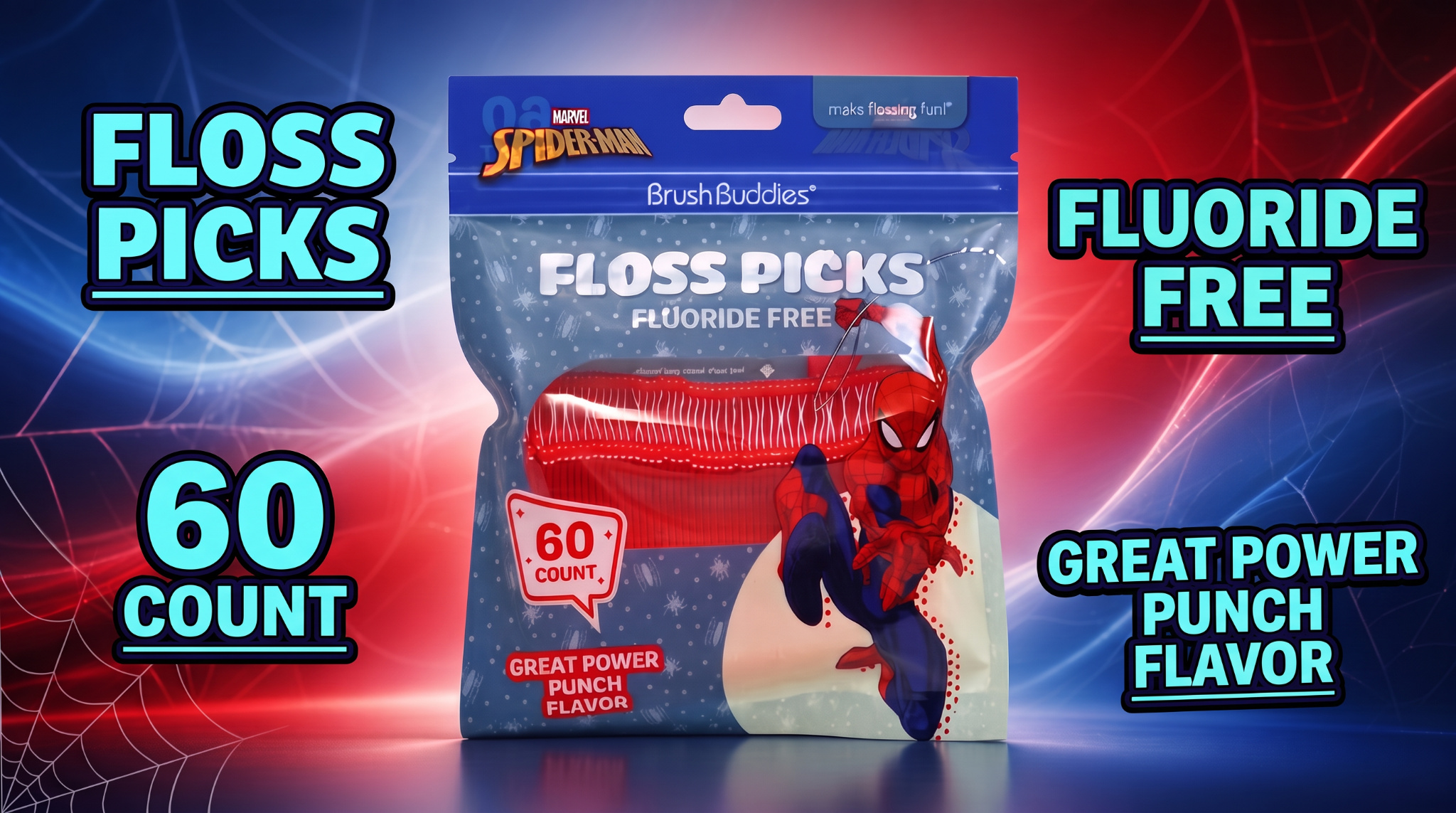 Brushbuddies Spider Man Great Power Punch Floss Picks 60Pk 1CT (C24) product image