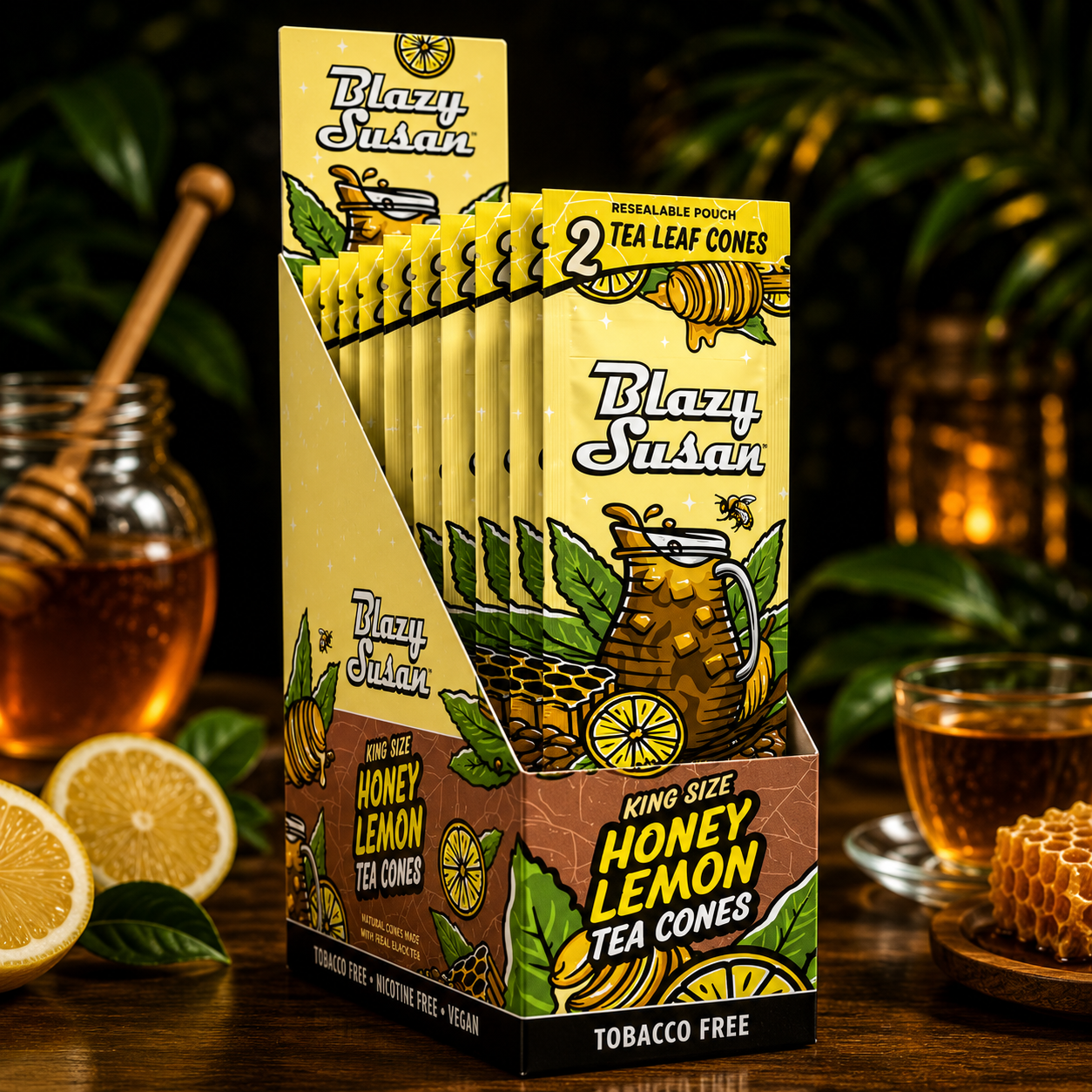 BLAZY SUSAN NATURAL TEA LEAF KING SIZE (2CT) CONES DISPLAY OF 10