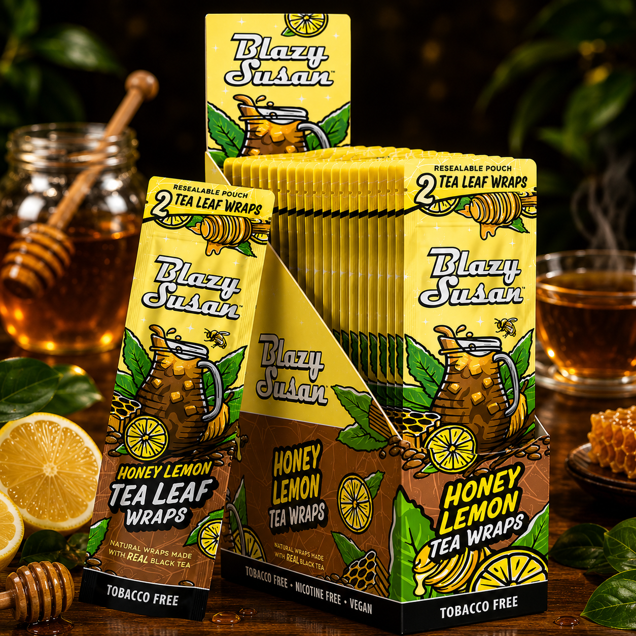 BLAZY SUSAN NATURAL TEA LEAF 2CT WRAPS DISPLAY OF 25