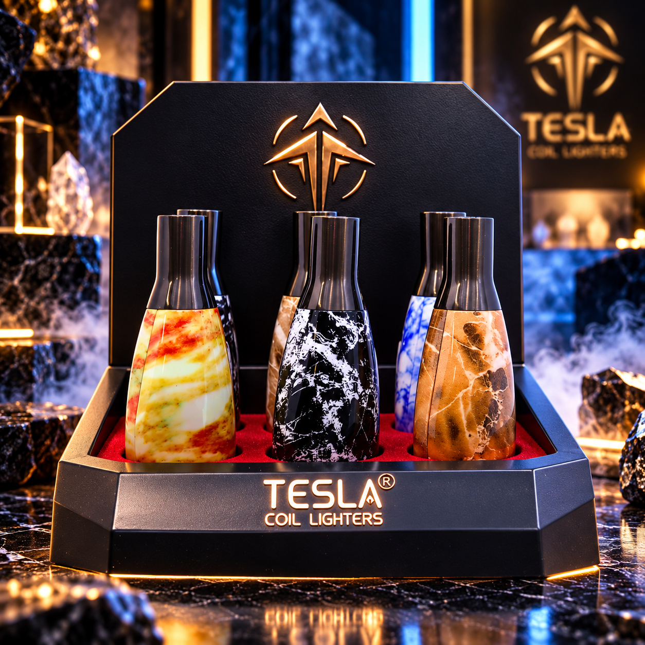 SCORCH TORCH TESLA MARBLE STONE ASSORTED COLORS DISPLAY OF 6 ST-146