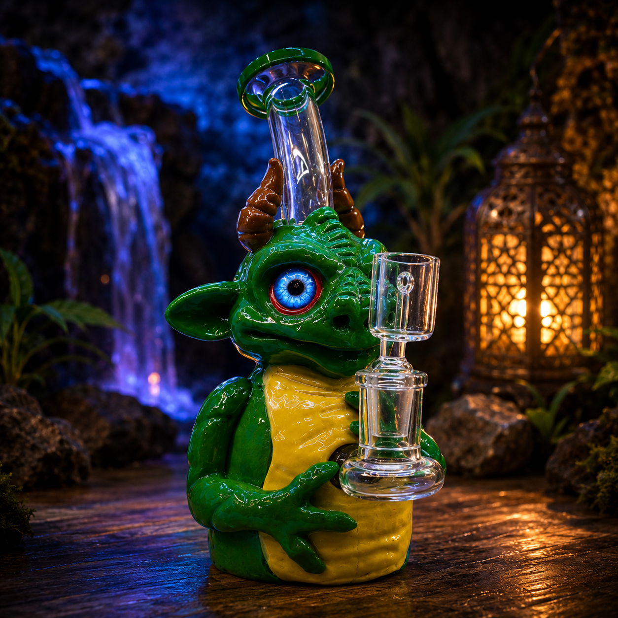 PREMIUM GLASS GREEN MONSTER ALIEN DESIGN BEAKER 7" WATERPIPE (WP-626)