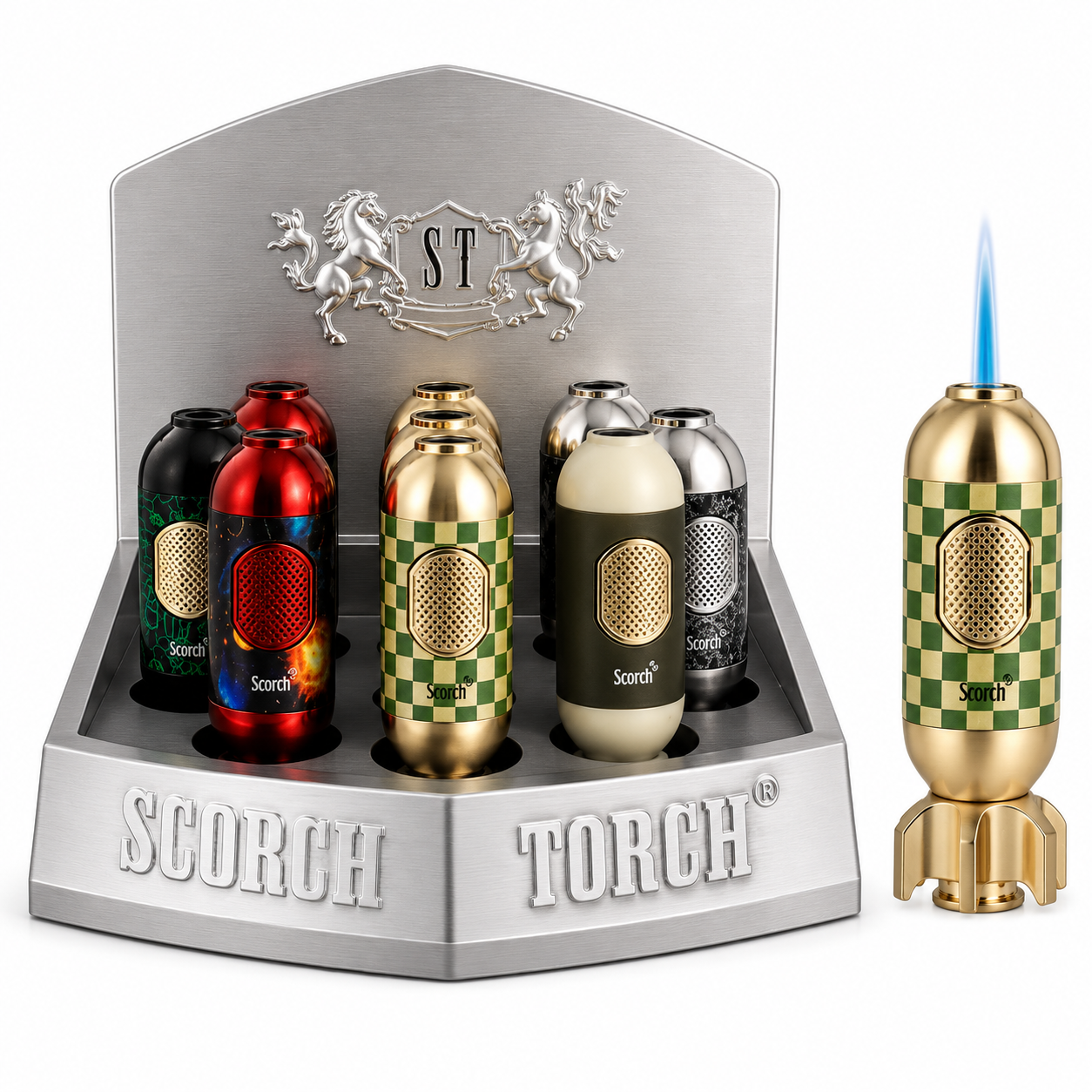 SCORCH TORCH AERIAL BOMB W/FIDGET SPINNER TAIL ASSORTED COLORS DISPLAY OF 9 ST-174