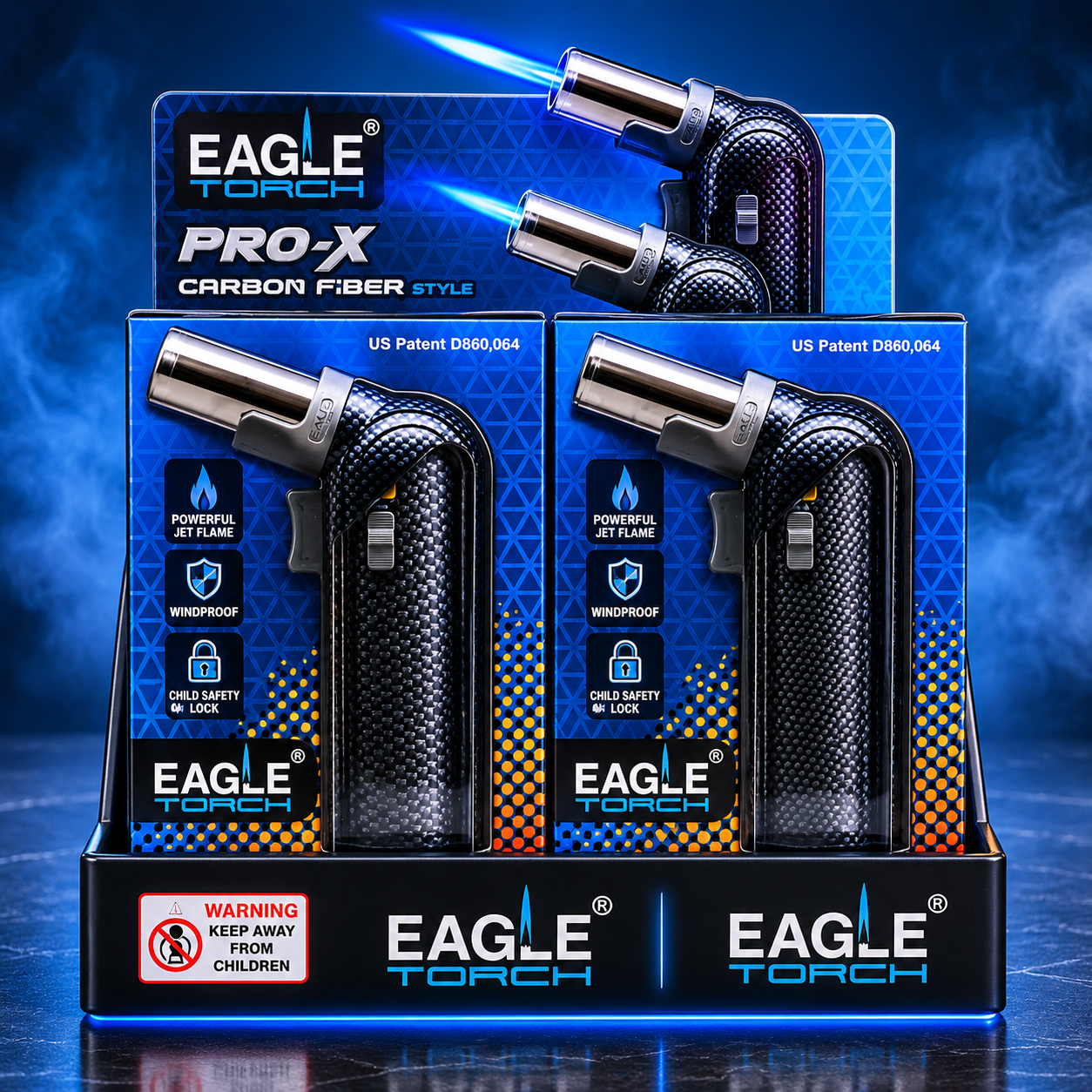 EAGLE TORCH PRO X CARBON FIBER STYLE TORCH DISPLAY OF 6