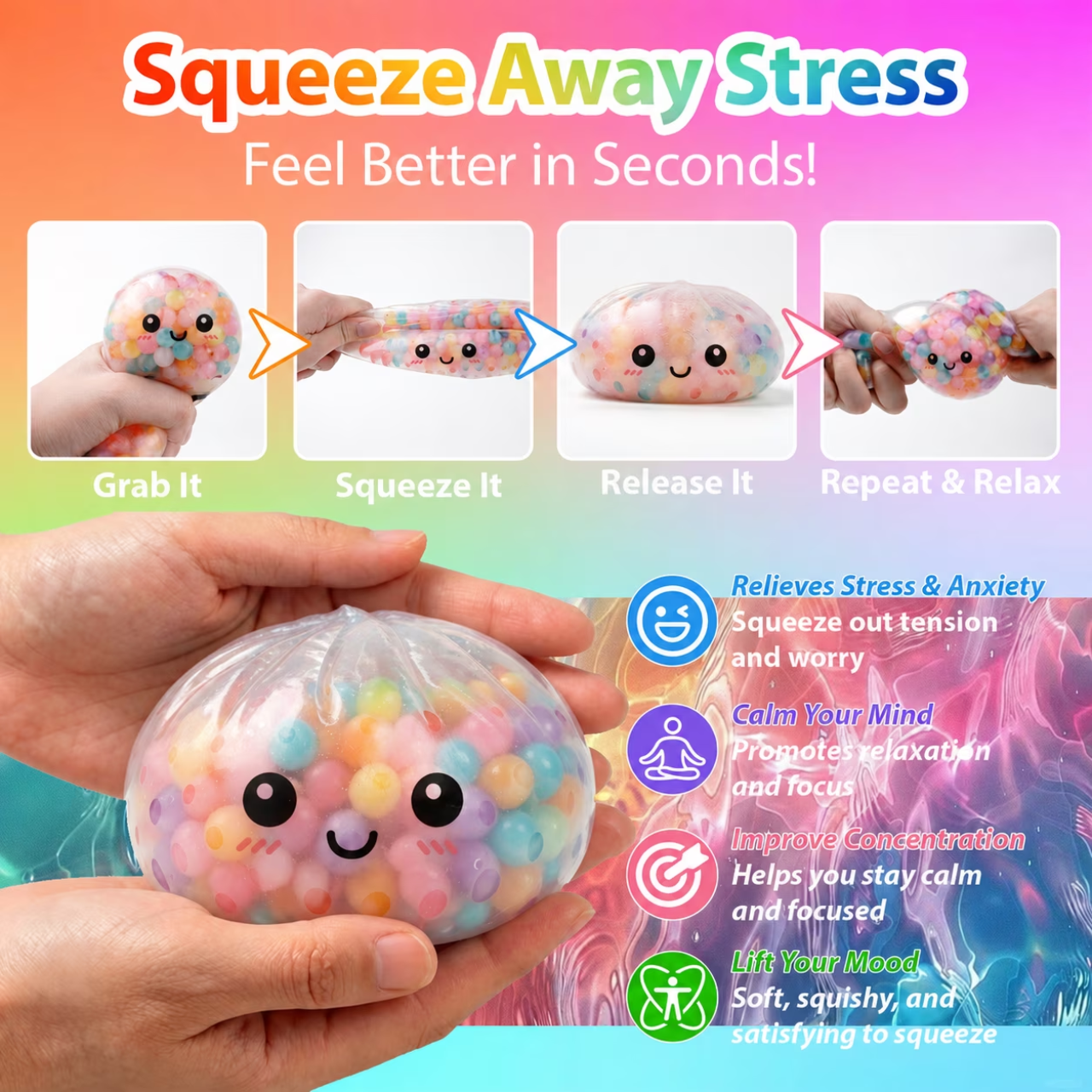 SQUISHY BUN KAWAII DUMPLING BALLS EDITION SENSORY FIDGET TOY DISPLAY OF 12