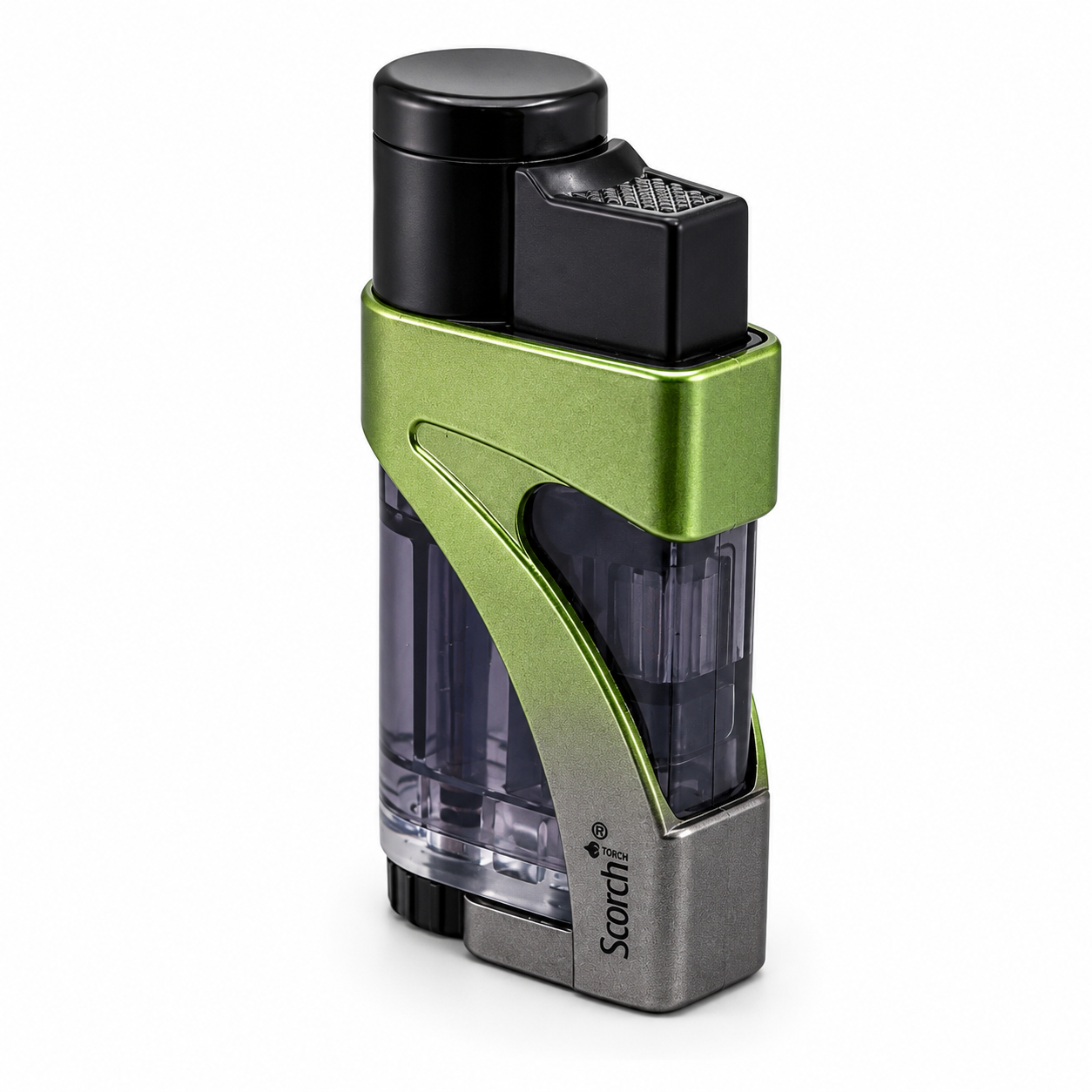 SCORCH TORCH DOUBLE FLAME TRANSPARENT TANK LIGHTER ASSORTED COLORS DISPLAY OF 12 ST-181