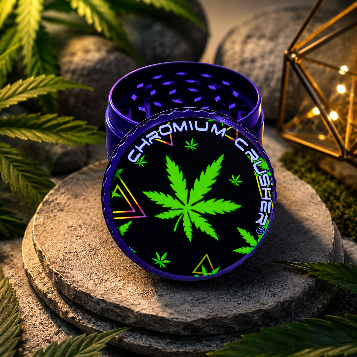 CHROME LEAF DESIGN 45MM 4 PART GRINDER DISPALY OF 6
