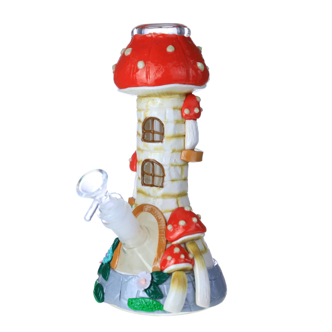 PREMIUM GLASS 10" WATERPIPE HEAVY GLOW IN THE DARK MUSHROOM HOUSE DESIGN