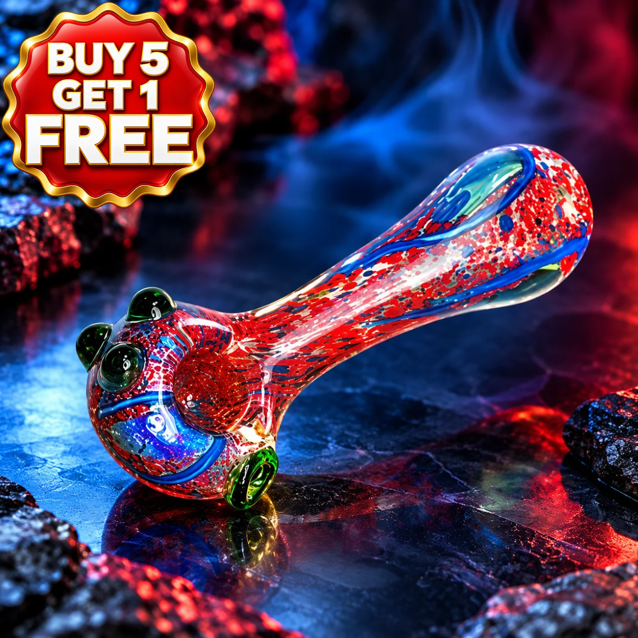 PREMIUM GLASS TRIPLE MARBLE HEAD HAND PIPE 4.5" (HP-93)