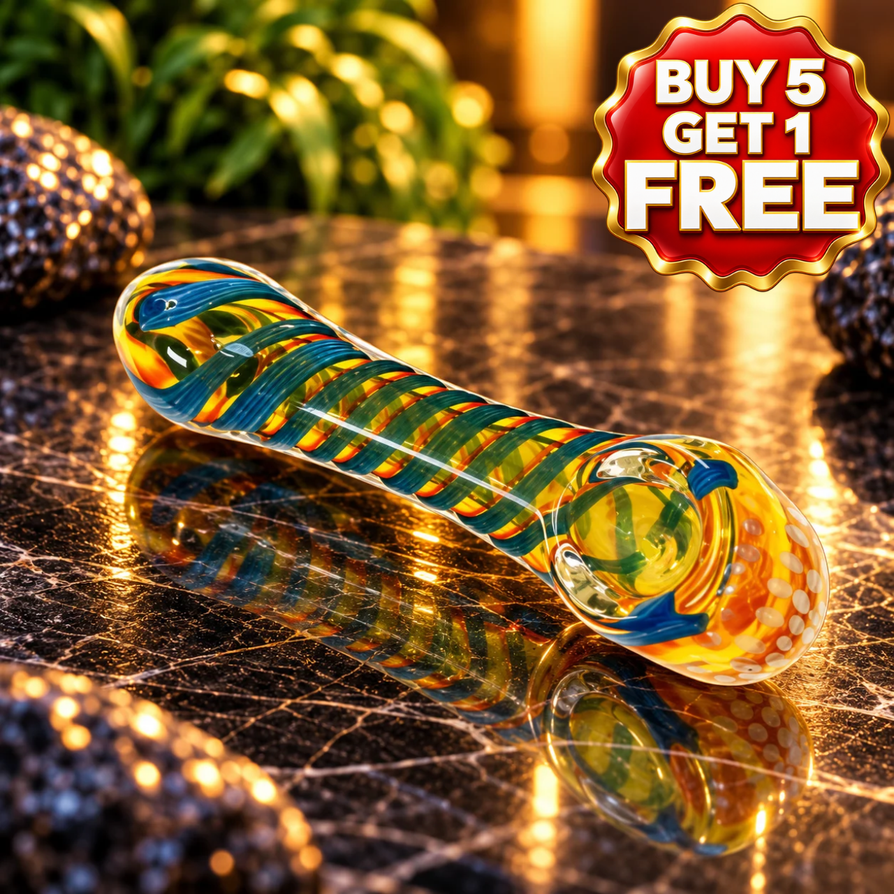 GOLD FUMED HEAVY GLASS HAND PIPE 4" (HP-107)