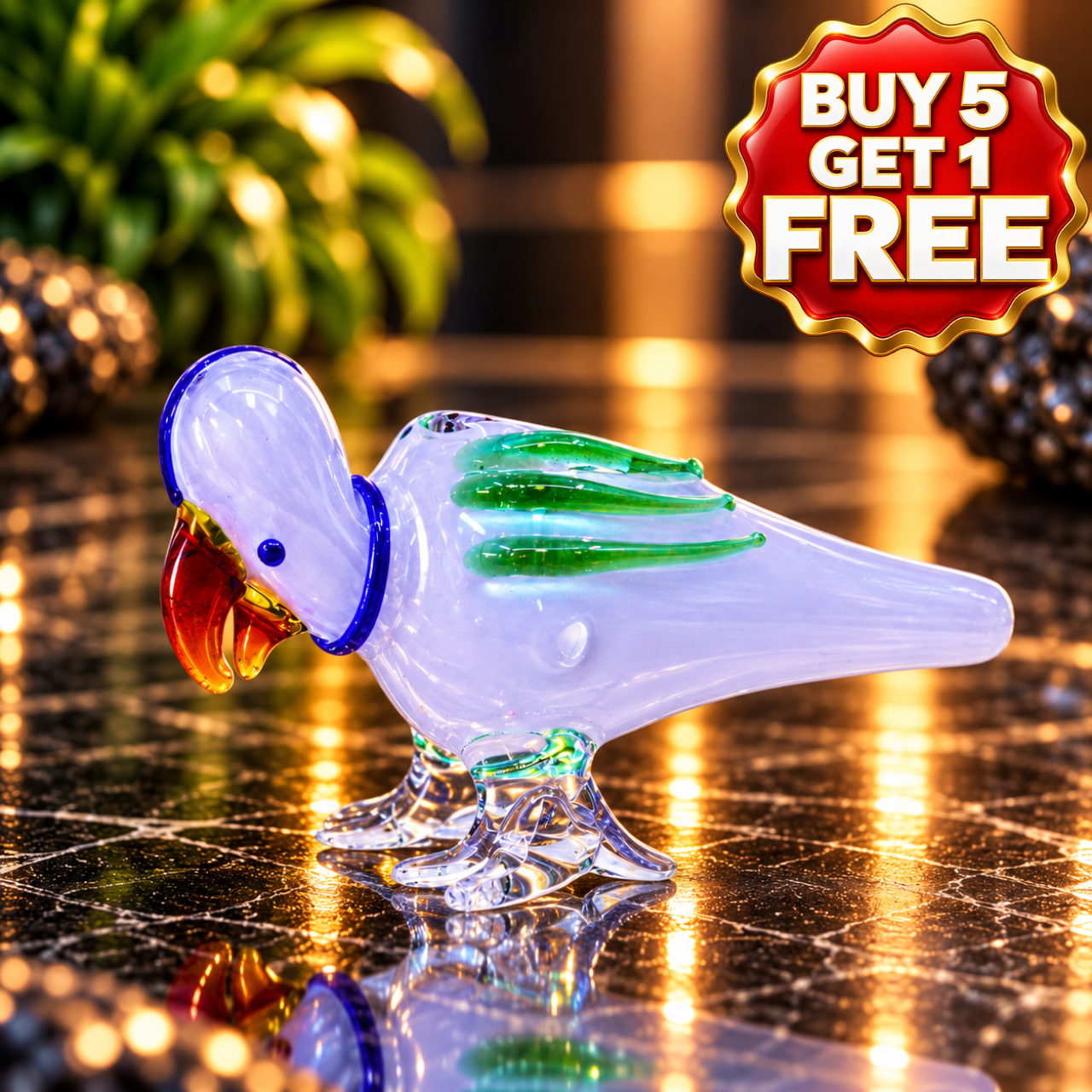 PREMIUM GLASS 3" HAND PIPE PARROT DESIGN (HP-110)