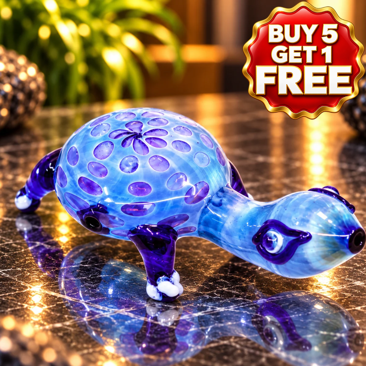 PREMIUM GLASS LARGE FANCY BUBBLE TRAP TURTLE 5" HAND PIPE (HP-140)