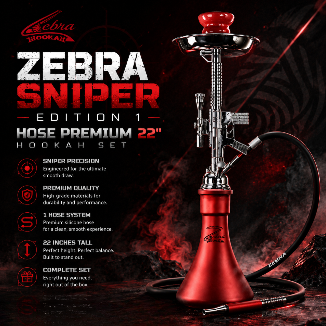 ZEBRA SNIPER EDITION 1 HOSE PREMIUM 22" HOOKAH SET