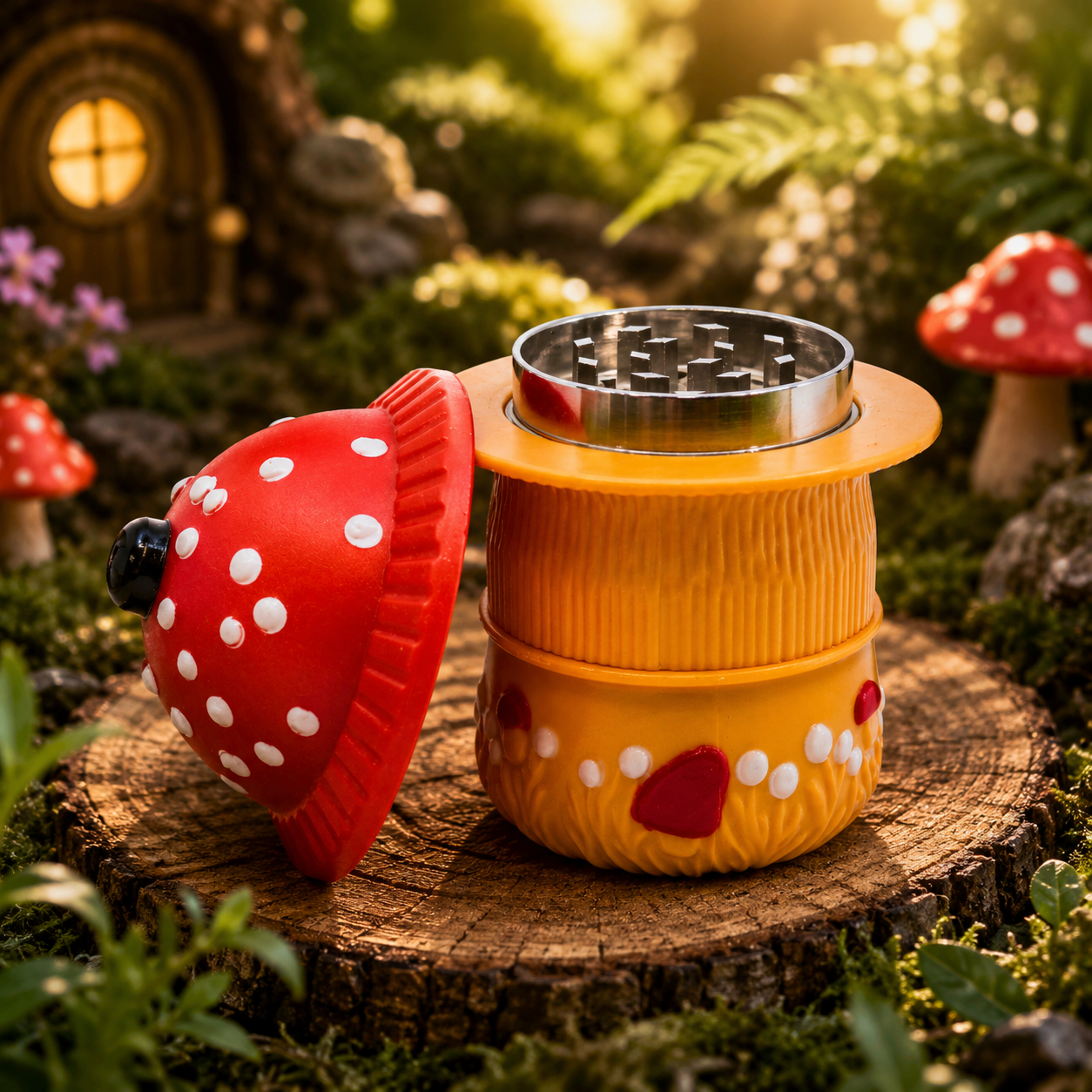 COLORFUL MUSHROOM DESIGN 85MM GRINDER DISPLAY OF 12