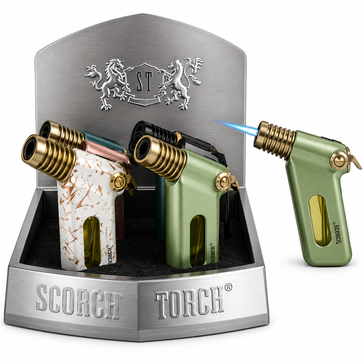 SCORCH TORCH SINGLE FLAME ERGONOMICS TORCH ASSORTED COLORS DISPLAY OF 6 ST-182
